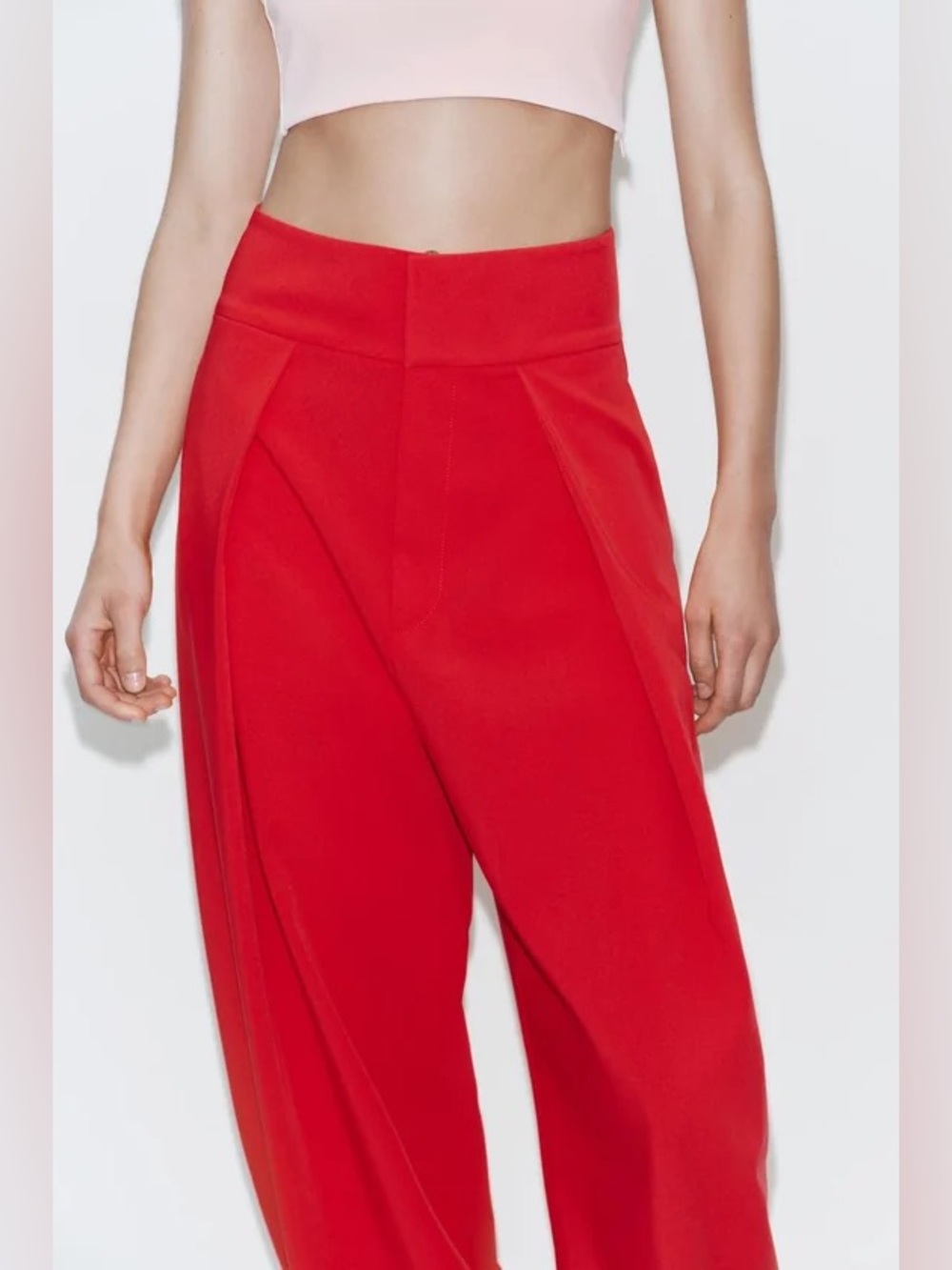 Zara Red High-Waist Wide Leg Pants. POP - Picture 14 of 15